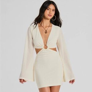 Windsor Perfect Vacation Long Sleeve V-Neck Cutout Mini Dress